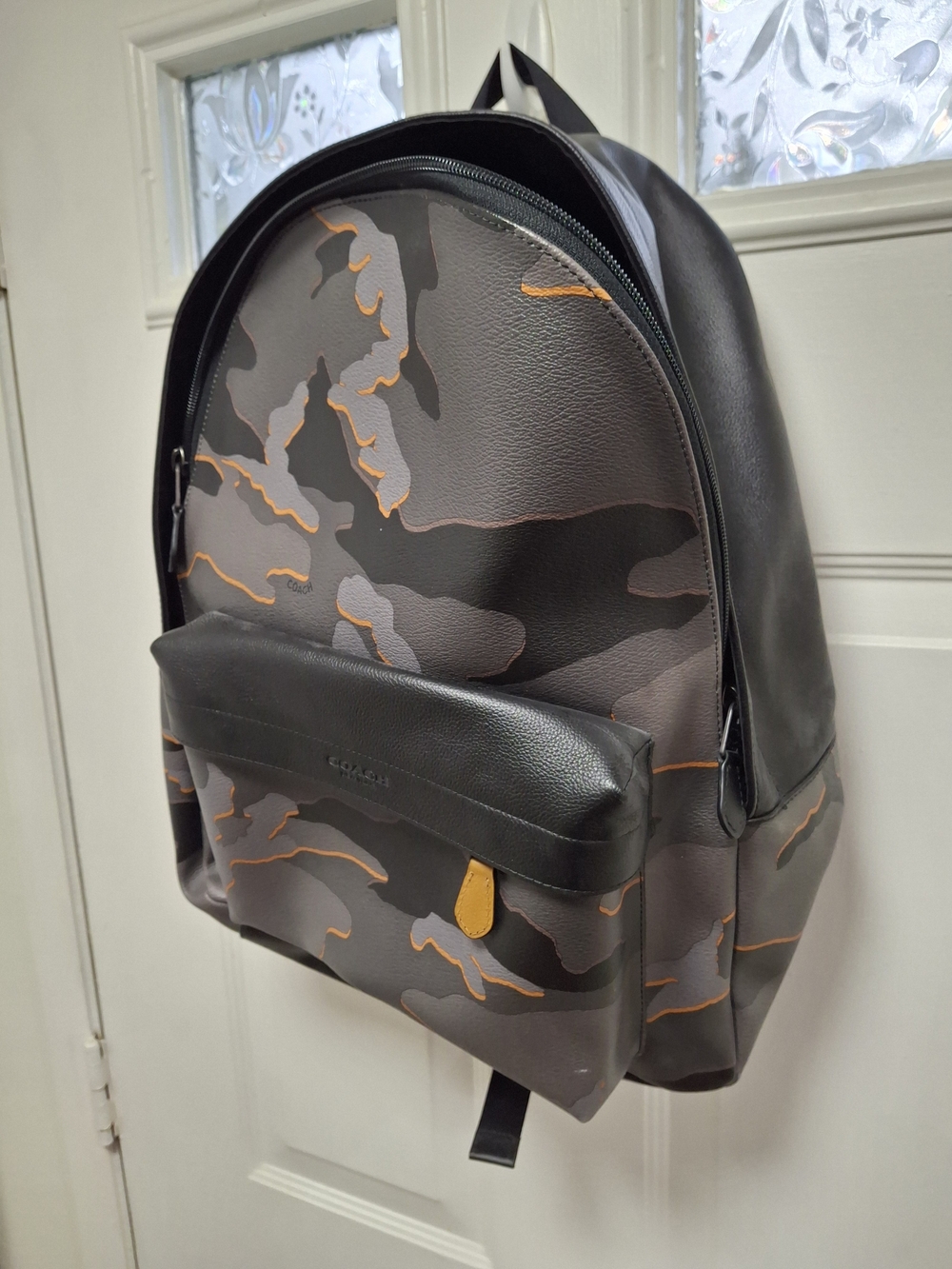 Coach Men's Black and Gray Camo Backpack with Orange Trim - Picture 2 of 5
